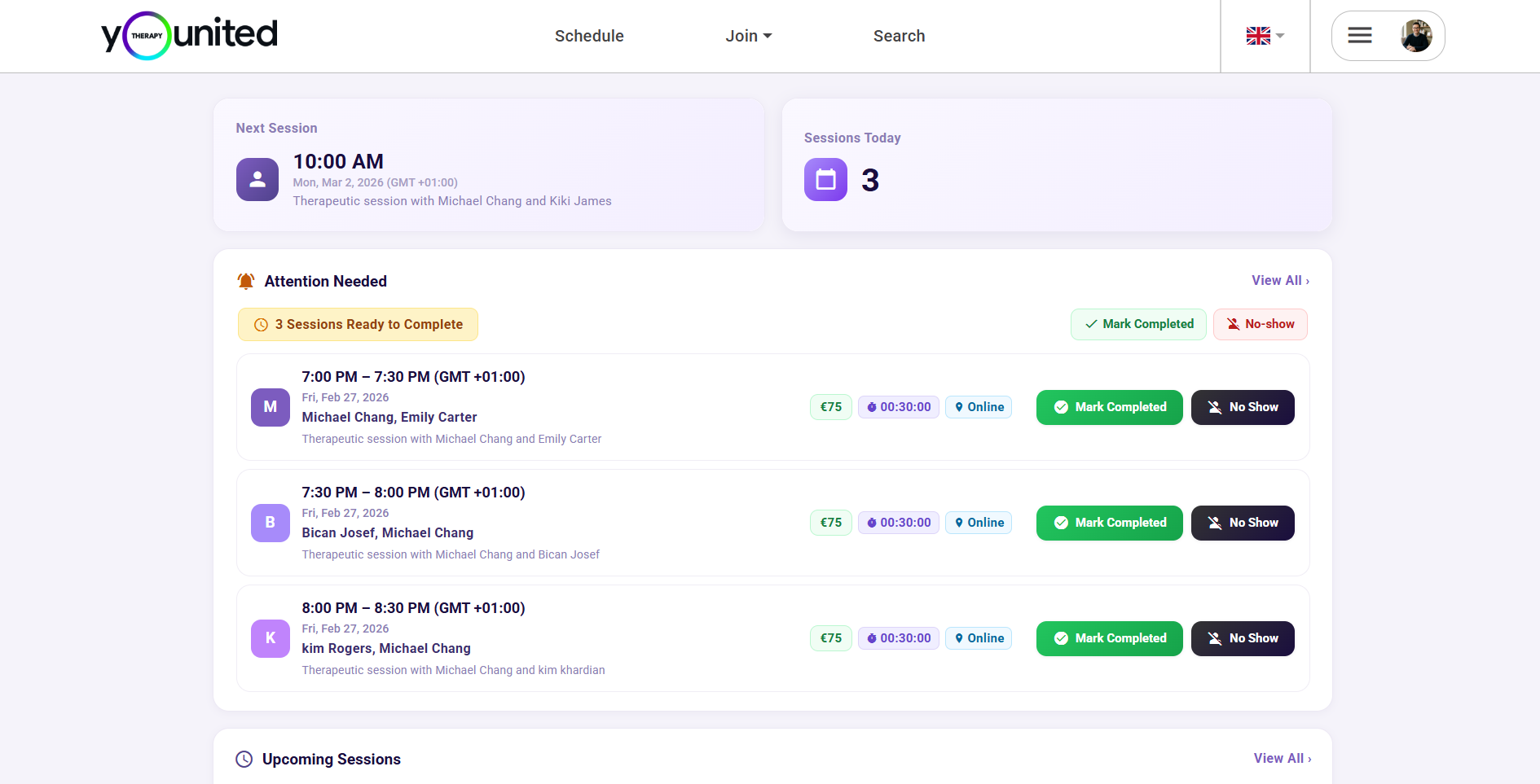 Therapist dashboard overview